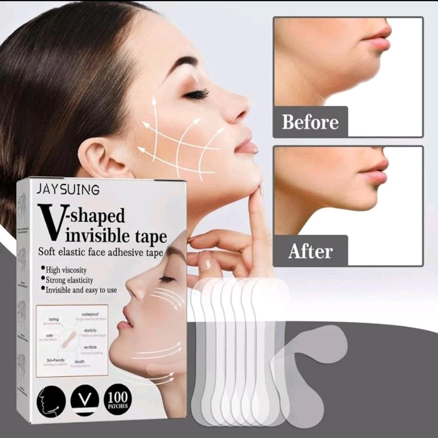 Cinta de Elevación Facial Invisible 100 Pegatinas – Lifting Instantáneo Natural